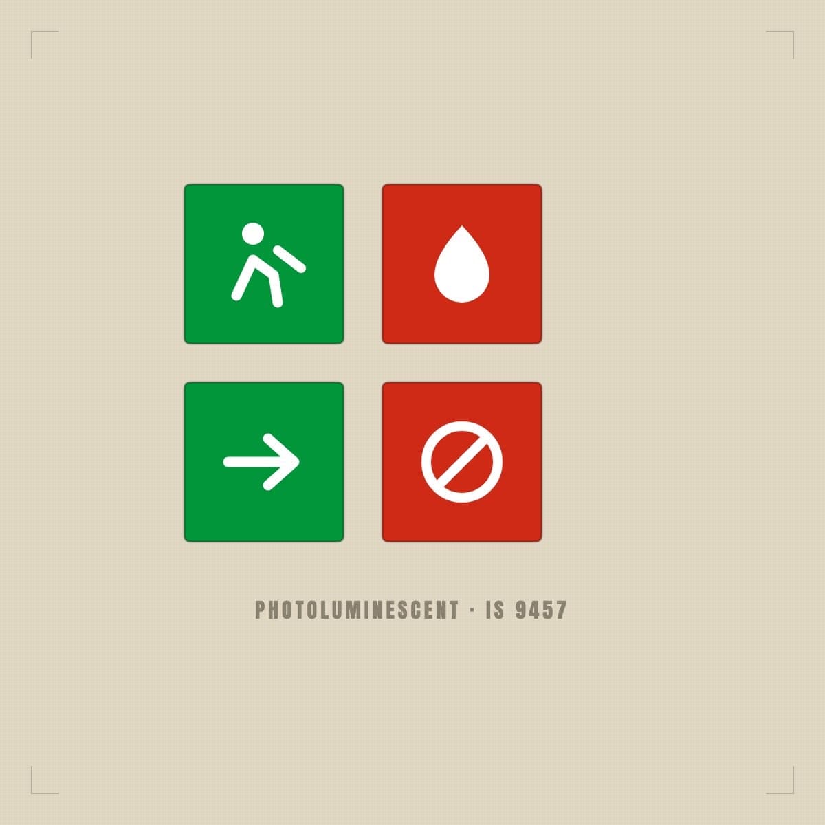 FireOxine Photoluminescent Signage Set — illustrated placeholder, pending the client's own photography